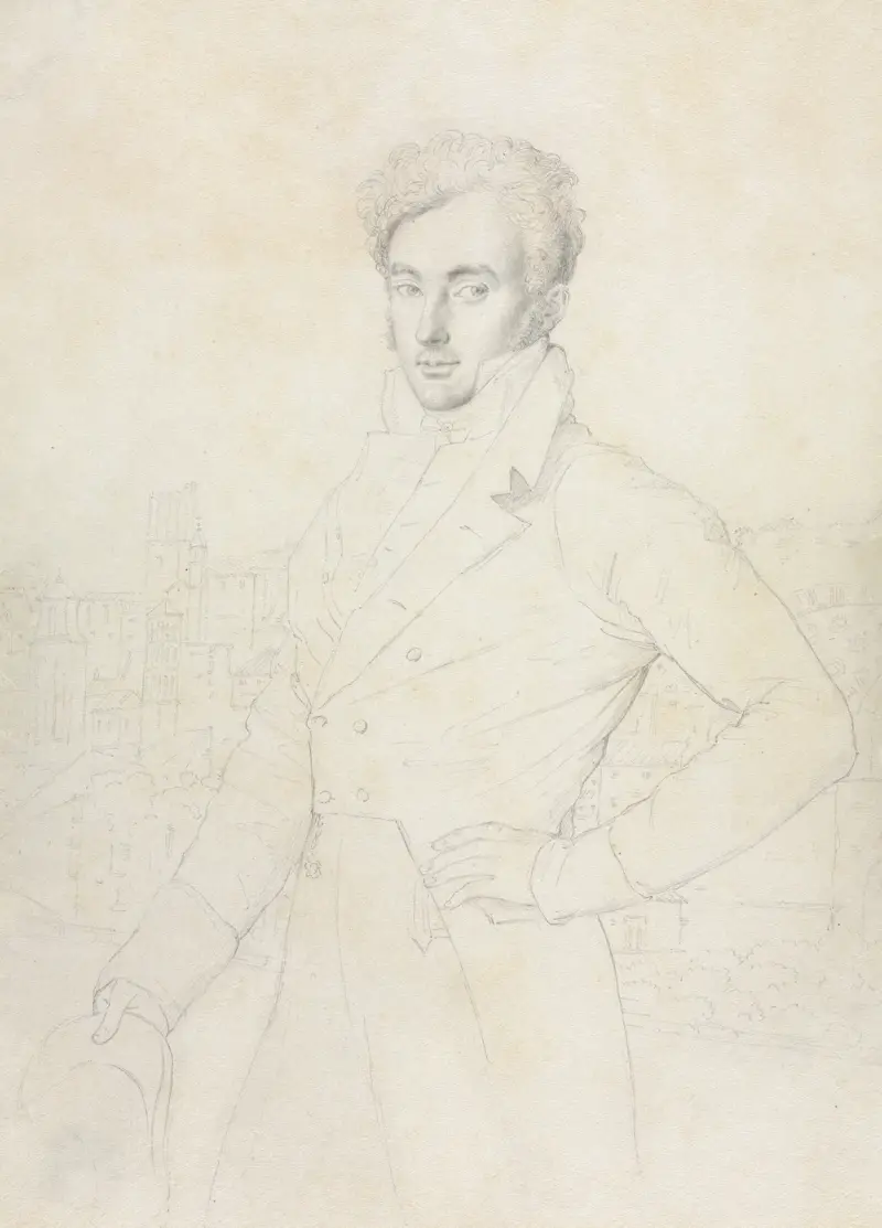 Porträt eines jungen Mannes auf dem Quirinal mit dem Turris Comitum im Hintergrund von Jean Auguste Dominique Ingres
