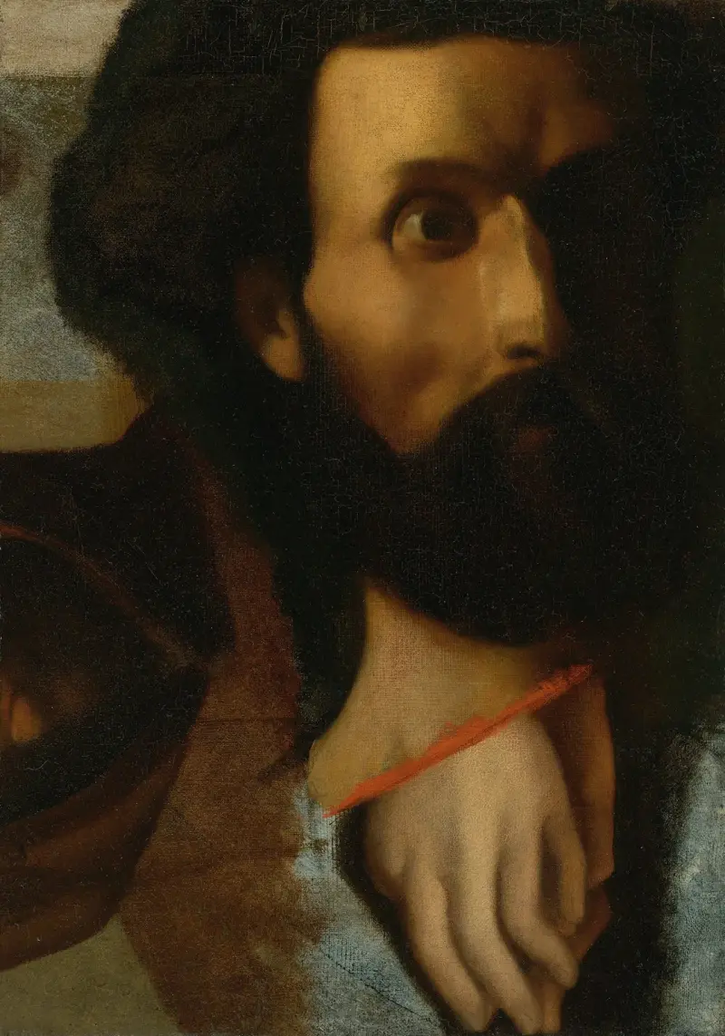 Skiss av huvud och händer till St. Johannes för Jesus överlämnar nycklarna till Petrus av Jean Auguste Dominique Ingres