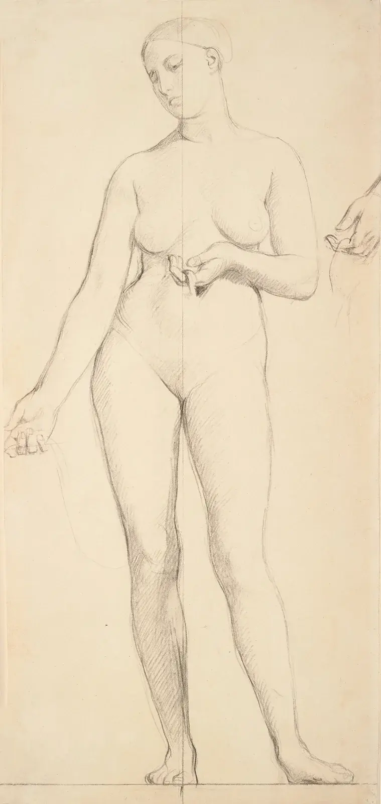 Stående kvinnlig nakenstudie, förstudie till Saint Bathilde av Jean Auguste Dominique Ingres