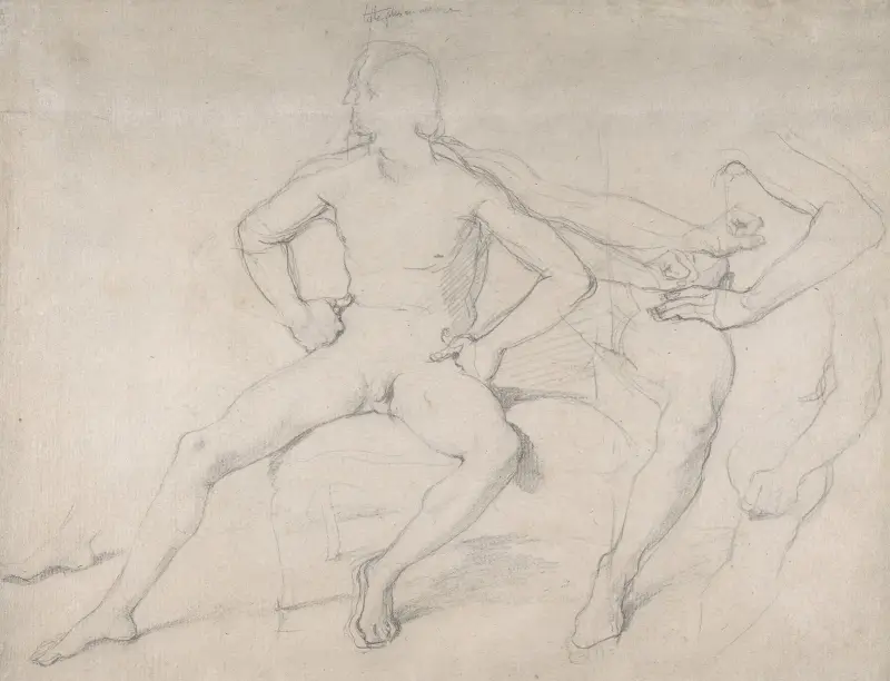 Studie av sittande manlig nakenmodell av Jean Auguste Dominique Ingres