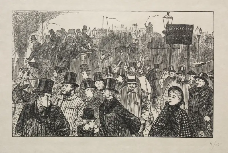 The Living Stream at London Bridge – On the Bridge av George Du Maurier