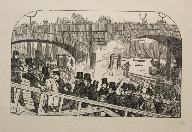 Den levande strömmen vid London Bridge – under bron av George Du Maurier
