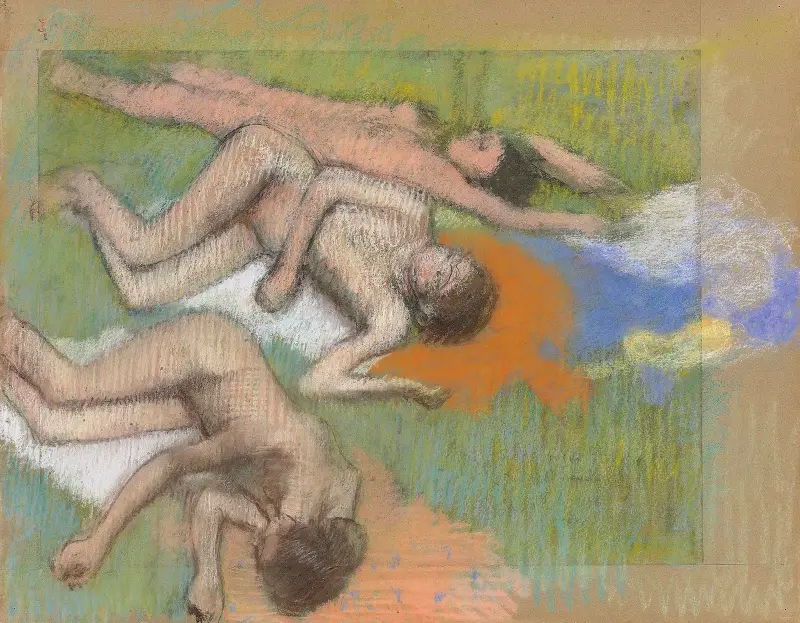 Efter badet, tre nakna kvinnor av Edgar Degas