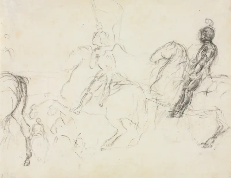 Schlachtszene mit gepanzerten Figuren zu Pferd von Edgar Degas