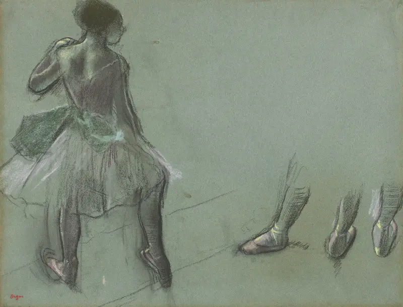 Dansare sedd bakifrån och tre fotstudier av Edgar Degas