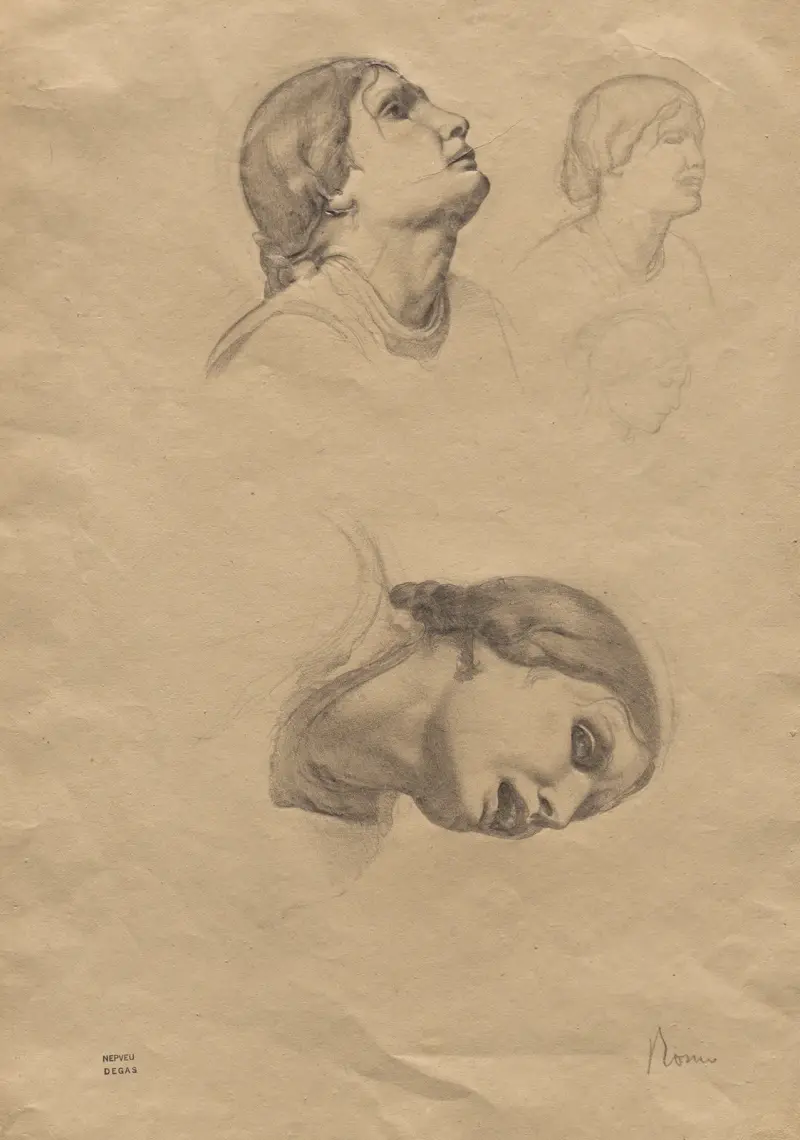 Fyra studier av huvudet på en ung italiensk kvinna av Edgar Degas