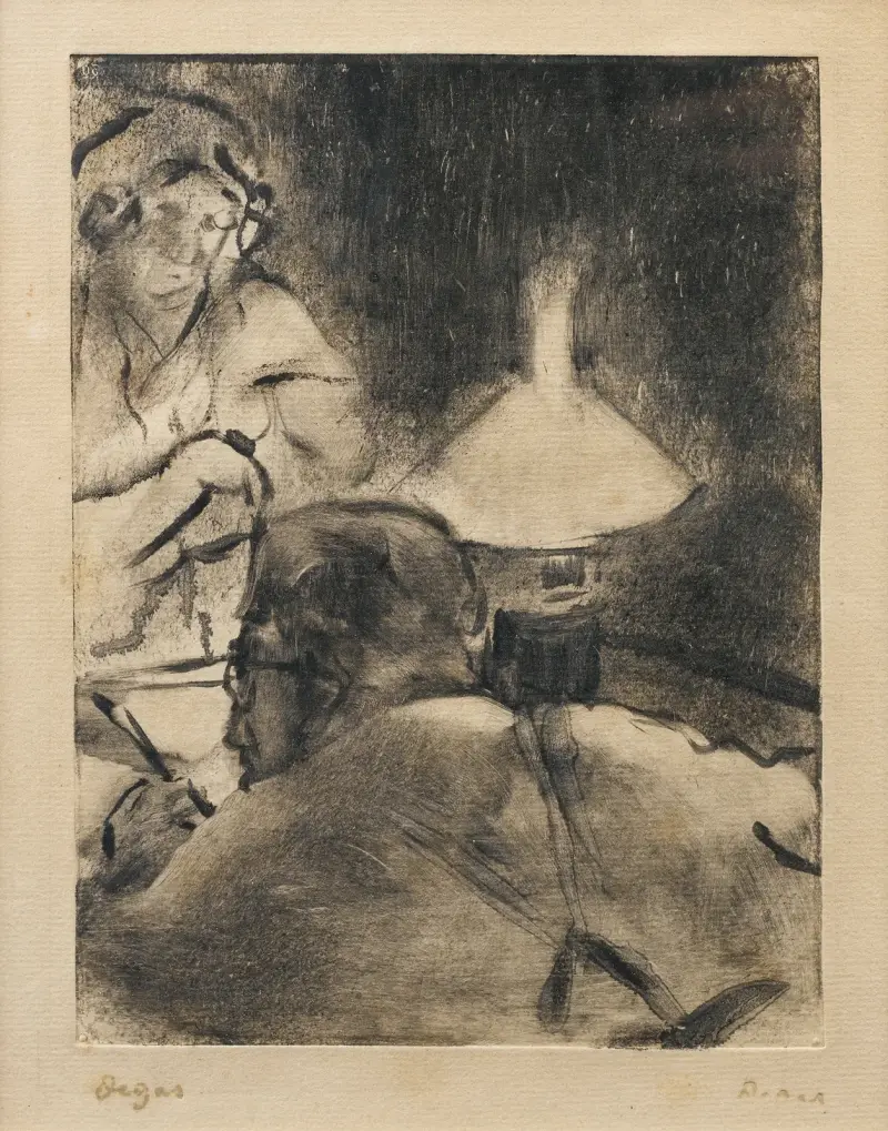 Čtení pod lampou, Edgar Degas
