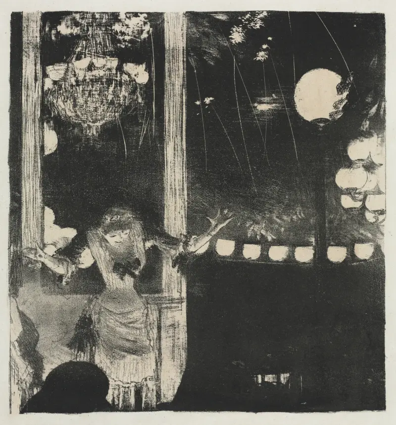Mlle Bécat at the Café des Ambassadeurs av Edgar Degas