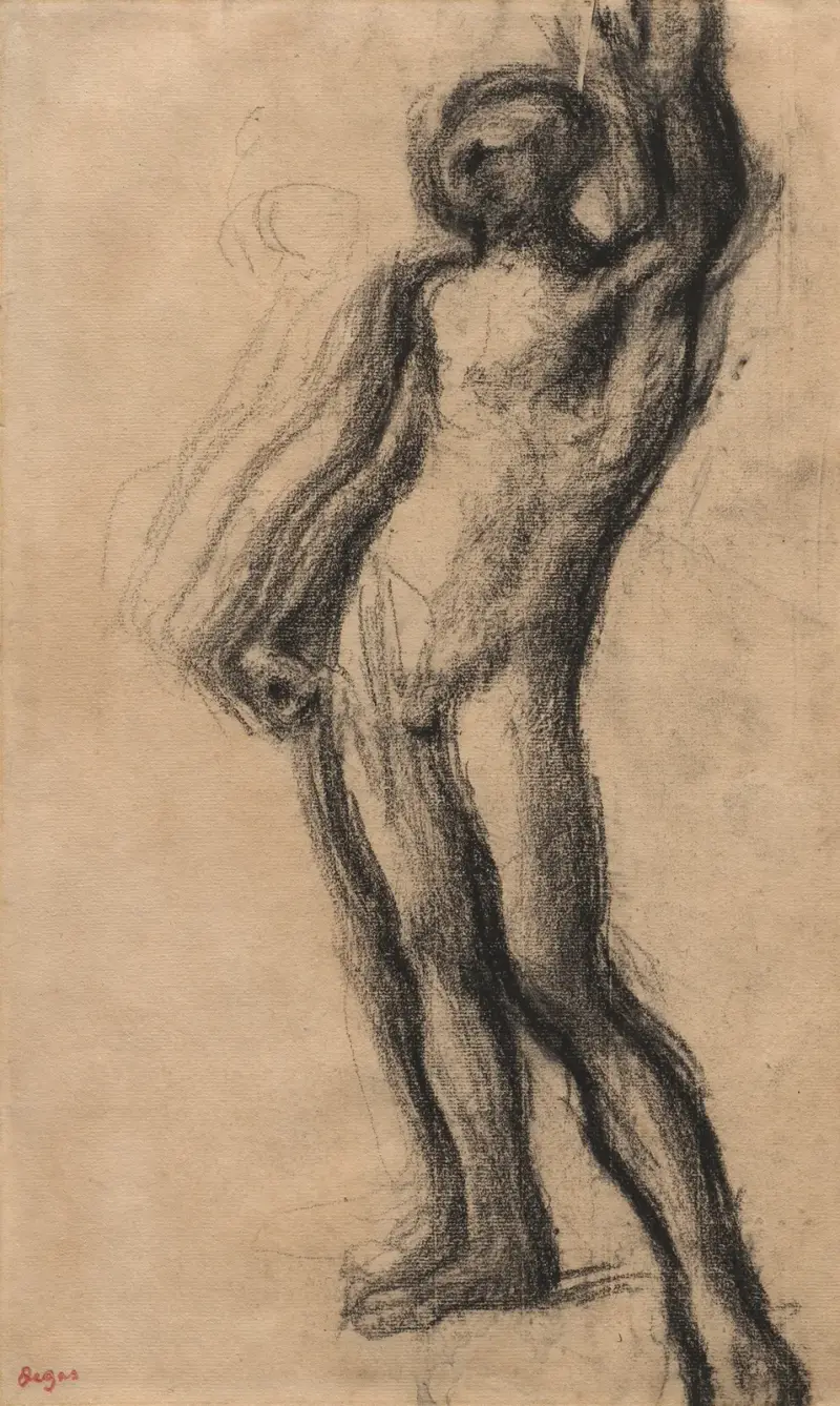 Nude Man Standing, with Left Hand Raised av Edgar Degas
