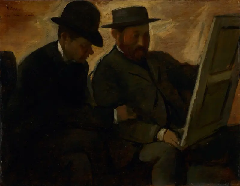 Paul Lafond and Alphonse Cherfils Examining a Painting av Edgar Degas