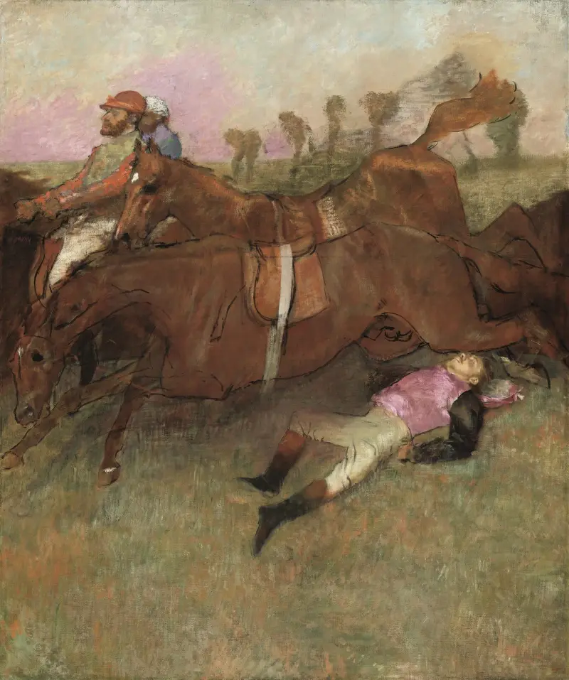 Szene vom Hindernisrennen – Der gestürzte Jockey von Edgar Degas