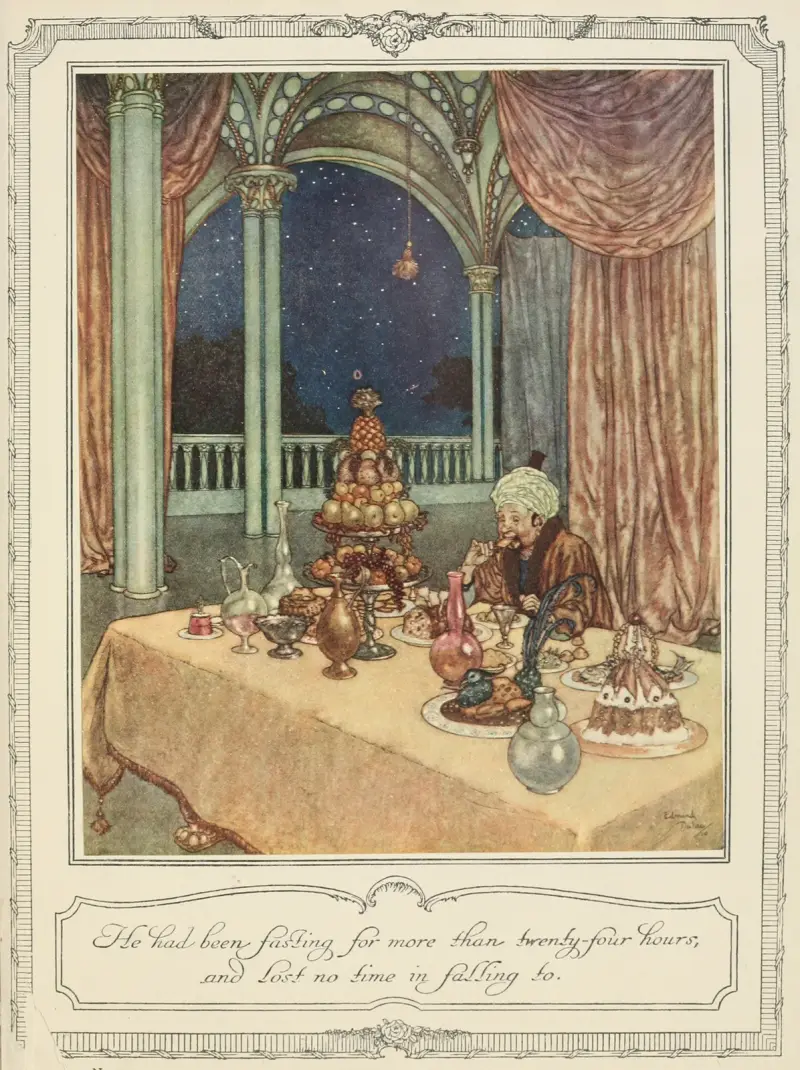 Han hade fastat i mer än tjugofyra timmar och förlorade ingen tid med att hugga in av Edmund Dulac