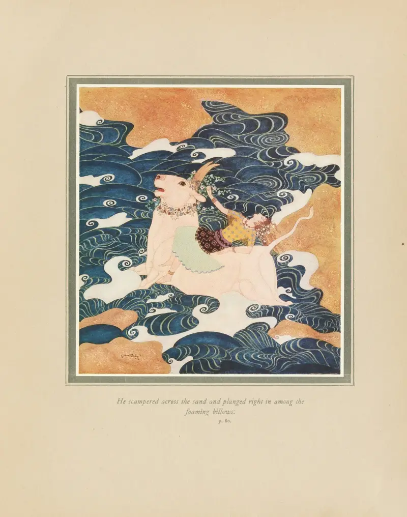 Han sprang över sanden och störtade rakt in bland de skummande vågorna av Edmund Dulac