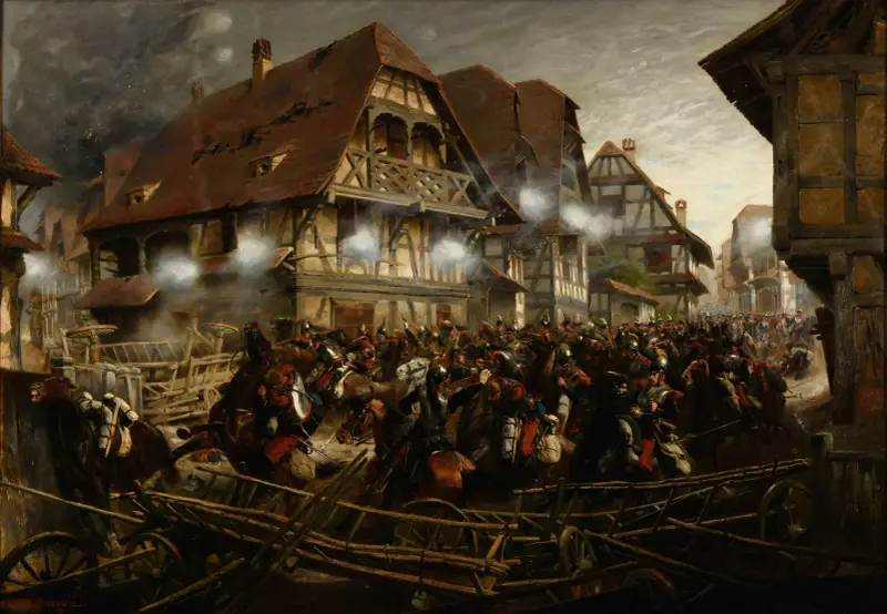 Anfall av 9:e kyrassiärregementet i byn Morsbronn av Jean-Baptiste Édouard Detaille