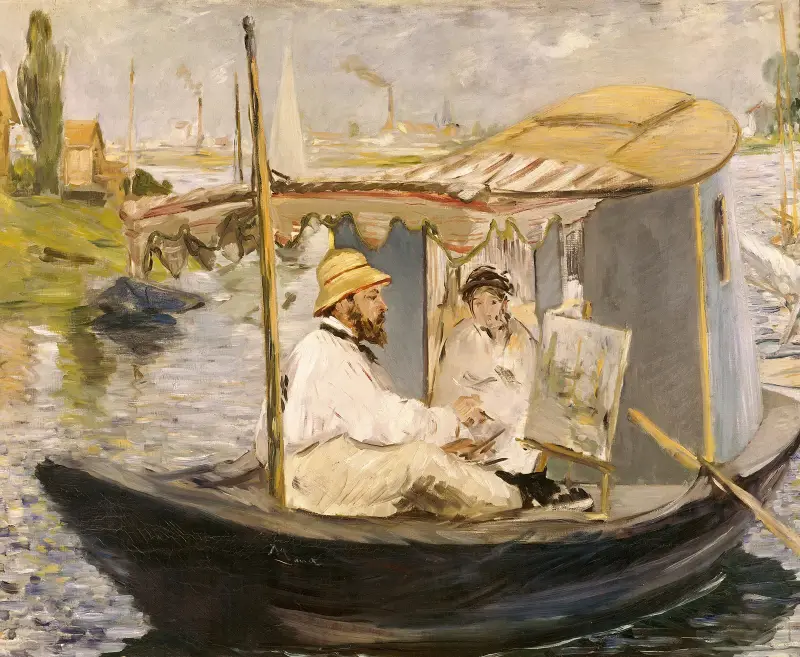 Claude Monet malt in seinem Atelierboot von Édouard Manet