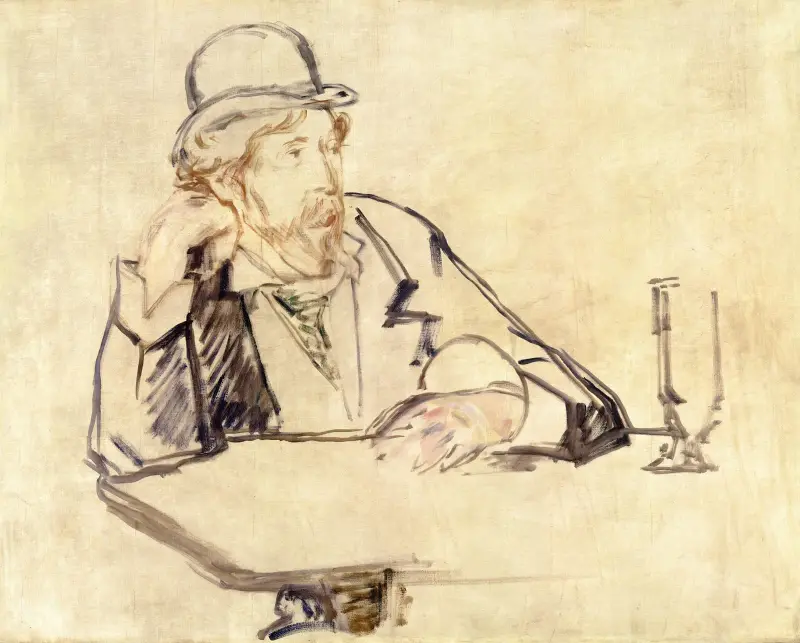 George Moore (1852–1933) at the Café av Édouard Manet