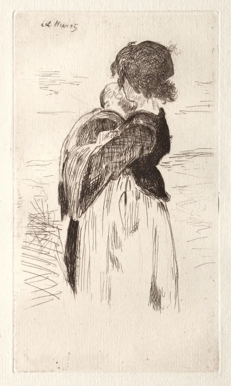 Liten flicka som håller ett barn av Édouard Manet
