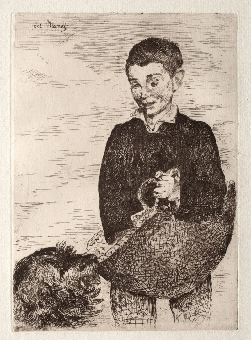 Pojken med hunden och korgen av Édouard Manet