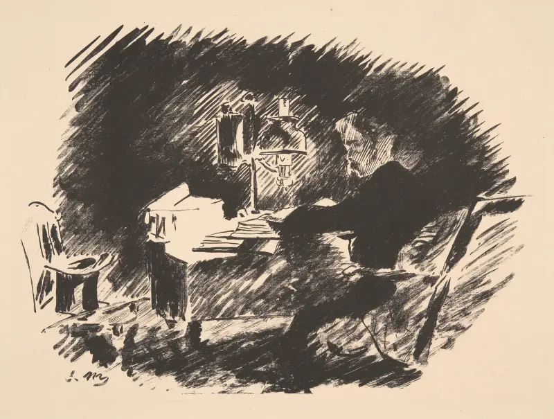 Einst in einer düsteren Mitternacht (unter der Lampe) von Édouard Manet