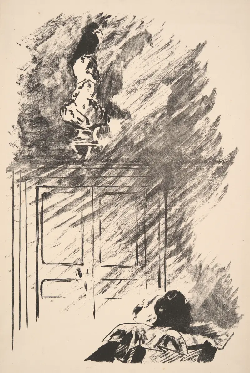 Usadowiony na popiersiu Pallas, Édouard Manet