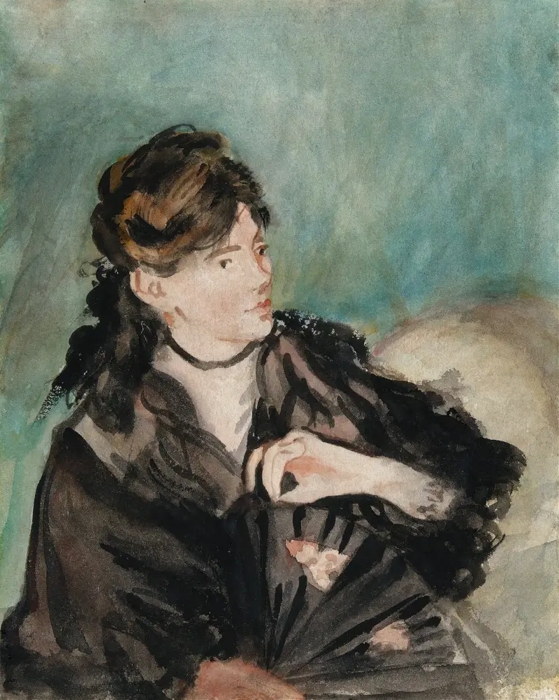 Porträtt av Berthe Morisot med solfjäder av Édouard Manet