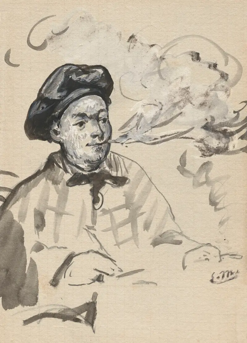 Théodore de Banville schreibend und eine Zigarette rauchend von Édouard Manet