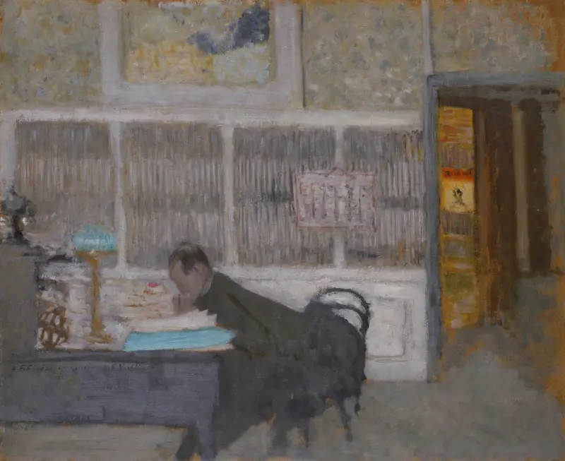 På Revue Blanche (Porträtt av Félix Fénéon) av Édouard Vuillard