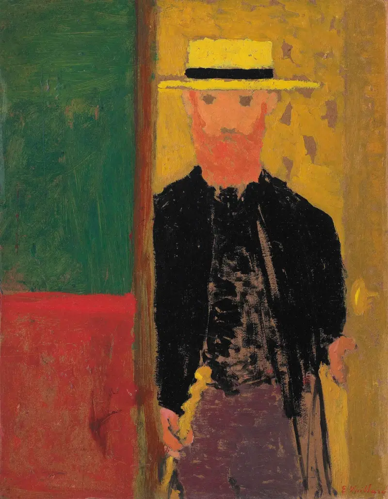 Självporträtt med käpp och stråhatt av Édouard Vuillard