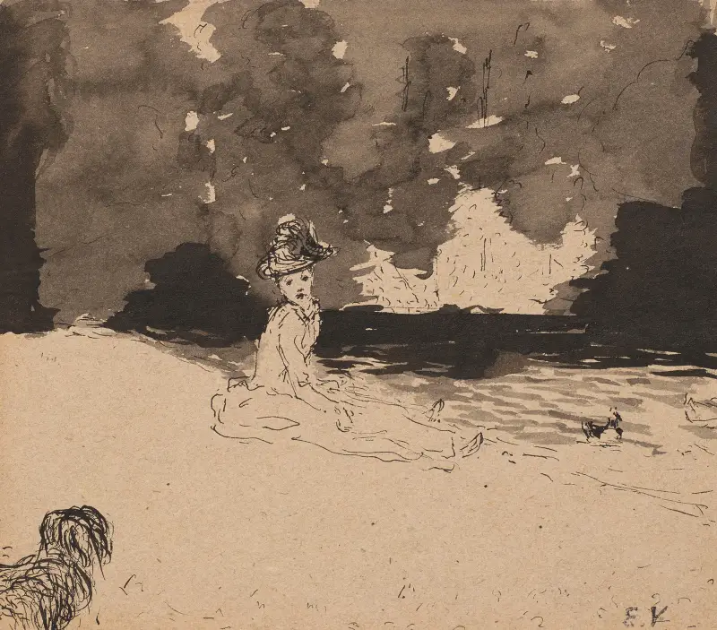 Elegant dam vid en sjö av Édouard Vuillard