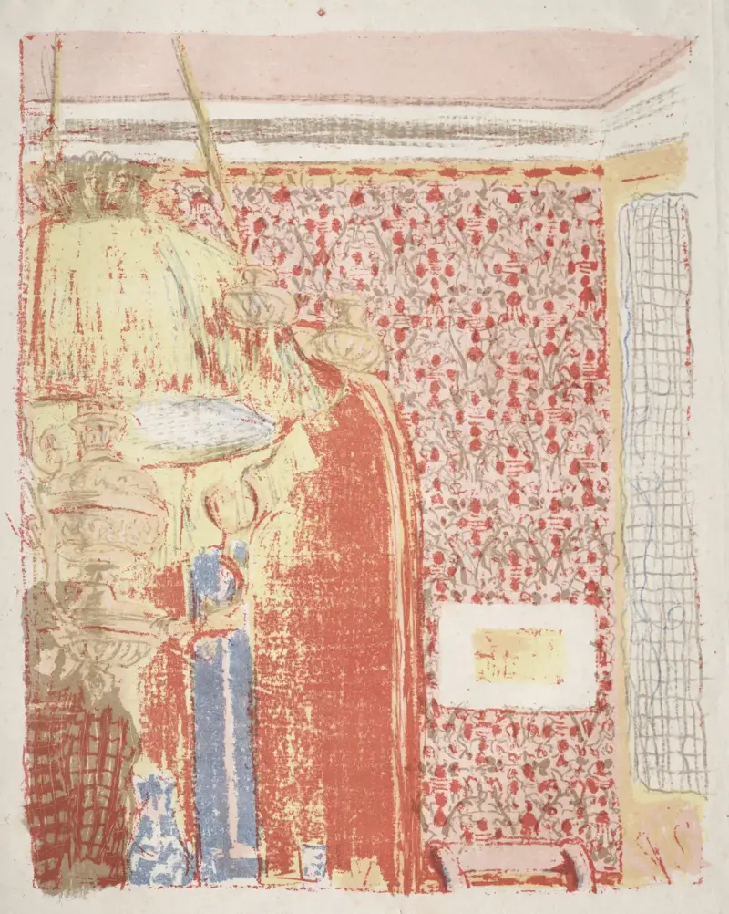 Interiör med rosa tapet II av Édouard Vuillard