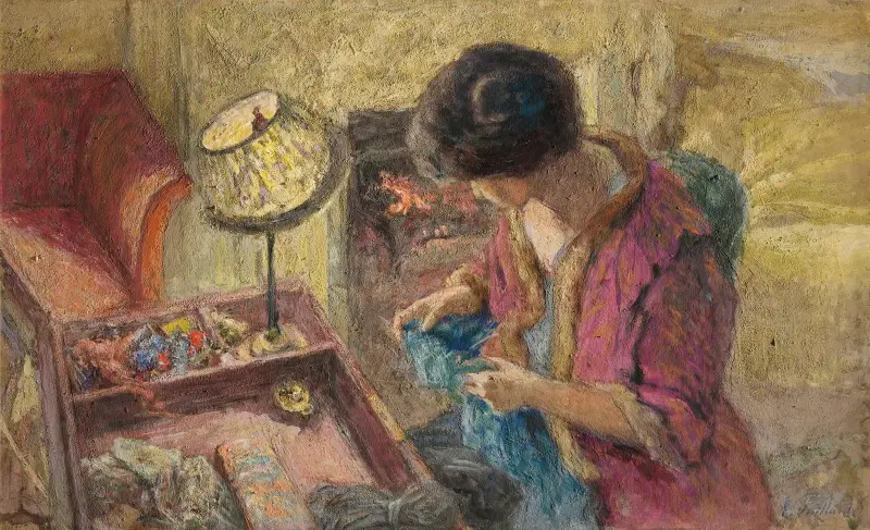 Lilla salongen, Madame Hessel vid sybordet (studie) av Édouard Vuillard