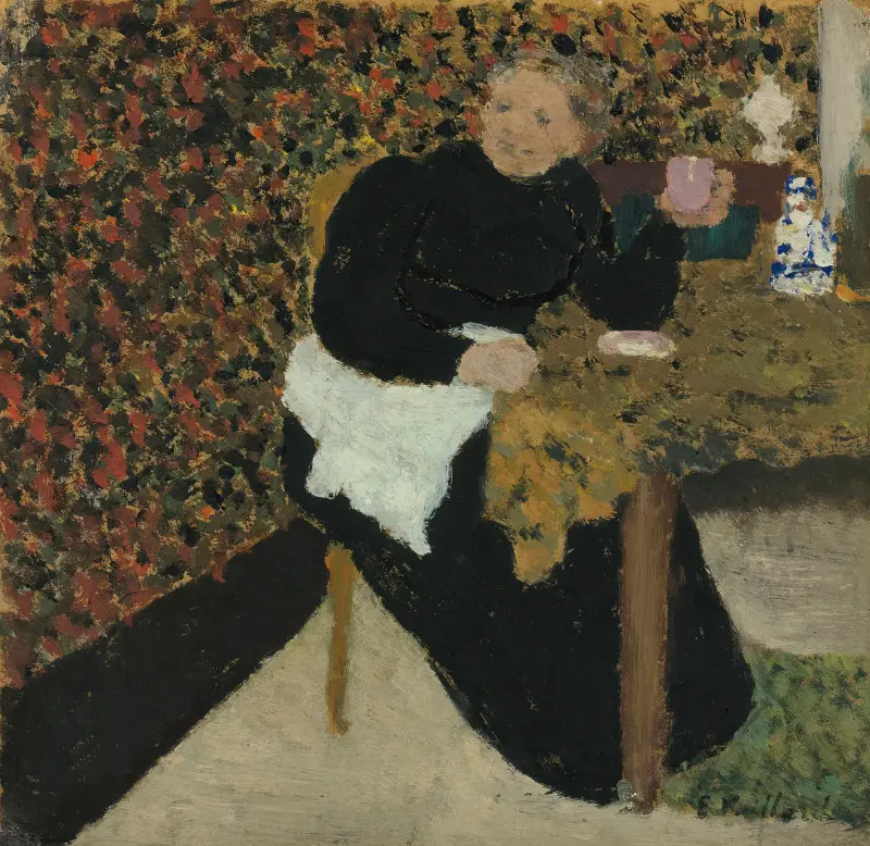 Madame Vuillard med en rosa kopp av Édouard Vuillard