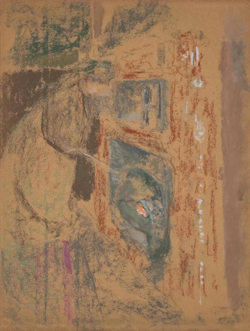 Madame Vuillard framför spisen av Édouard Vuillard