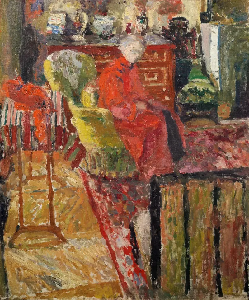 Madame Vuillard i röd morgonrock av Édouard Vuillard