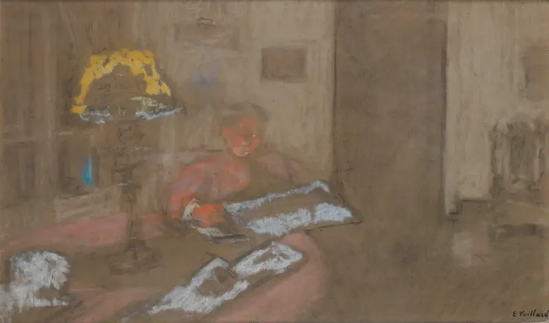Madame Vuillard läsande tidningen av Édouard Vuillard