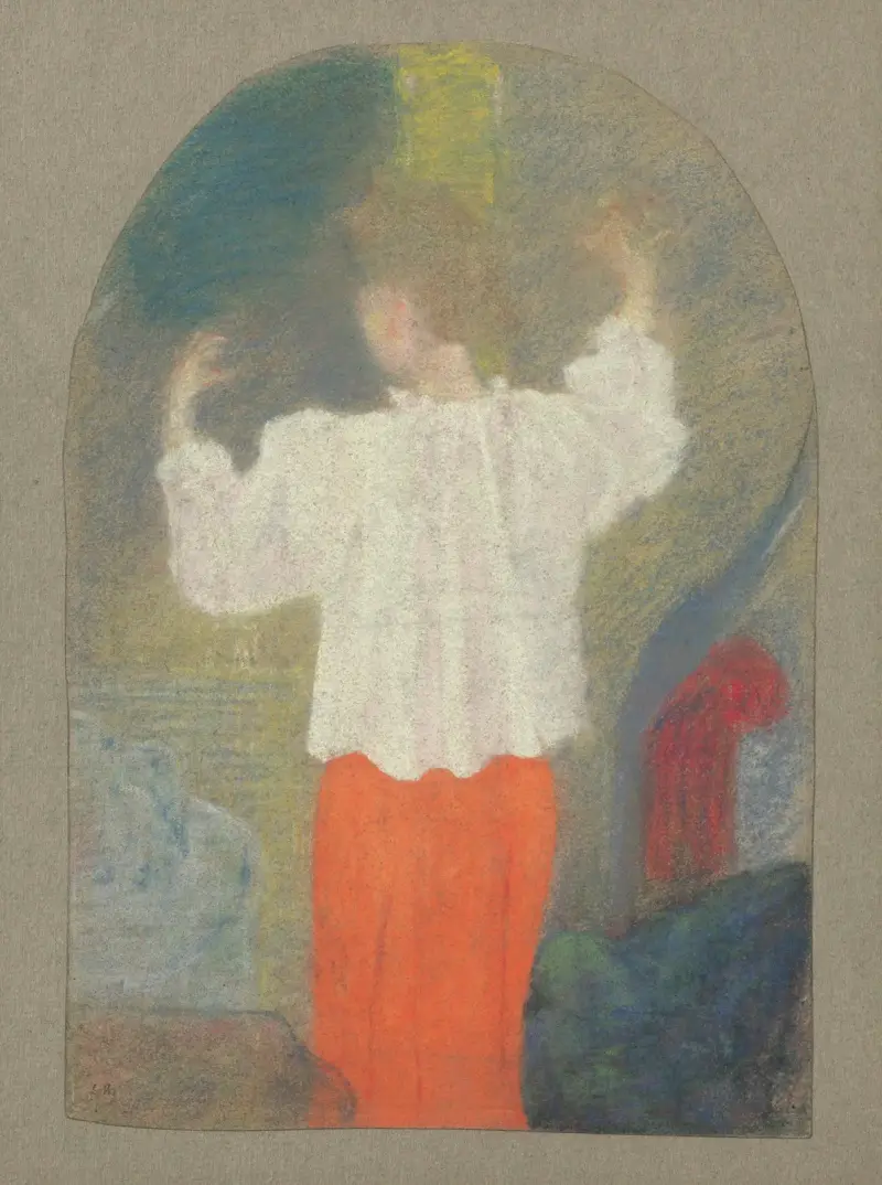 Marie im Jäckchen an ihrer Toilette von Édouard Vuillard