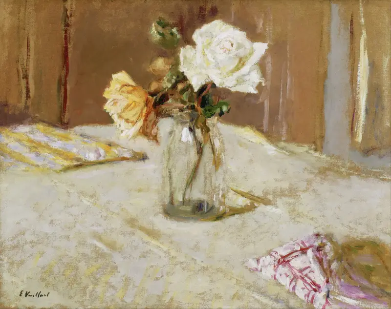 Rosor i en glasvas av Édouard Vuillard