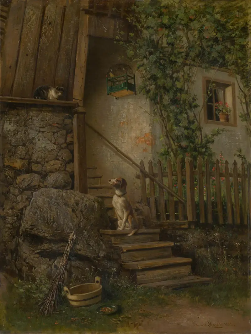 On the Porch (Dog and Cat) av Eduard Majsch
