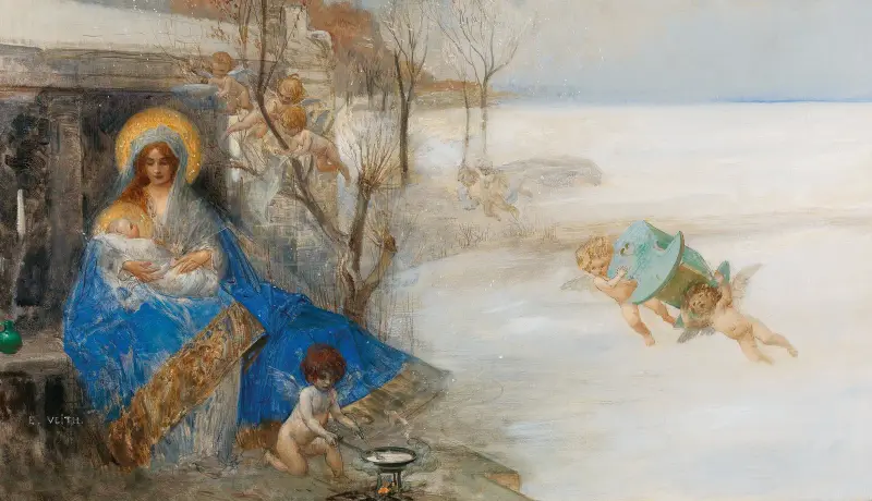 Madonna med barnet omgiven av änglar av Eduard Veith