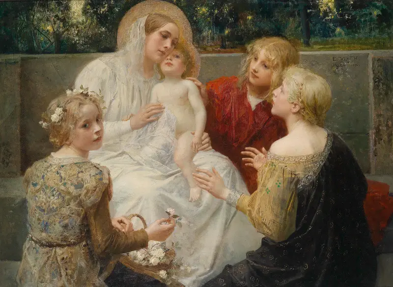 Madonna mit Jesus, umgeben von Kindern von Eduard Veith