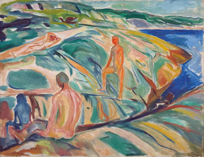 Kąpiący się mężczyźni na skałach, Edvard Munch