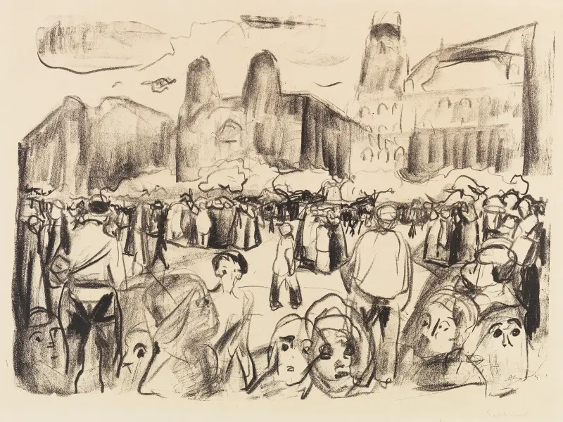 Frankfurts stationsplats under Rathenaus likfärd av Edvard Munch