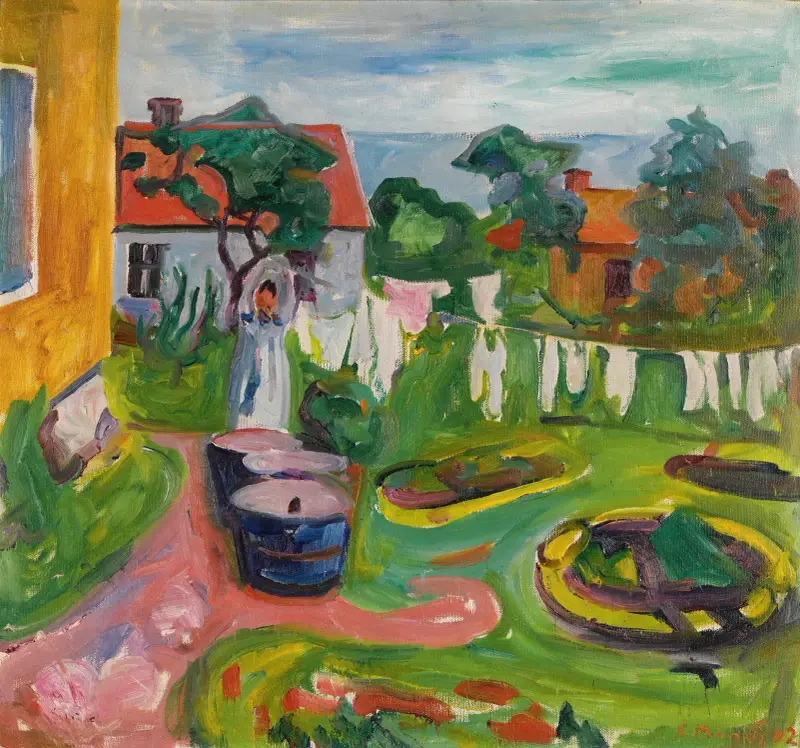 Prádlo na šňůře v Åsgårdstrandu, Edvard Munch