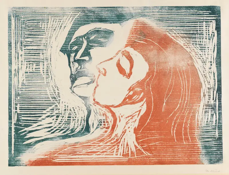 Kopf bei Kopf (Mann und Weib sich küssend) av Edvard Munch
