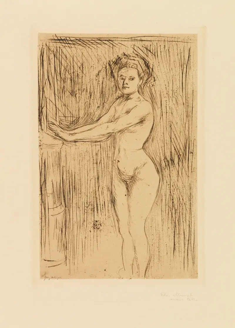 Modell, seine Hände wärmend av Edvard Munch