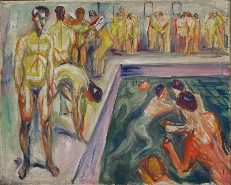 Nackte Männer im Schwimmbecken von Edvard Munch