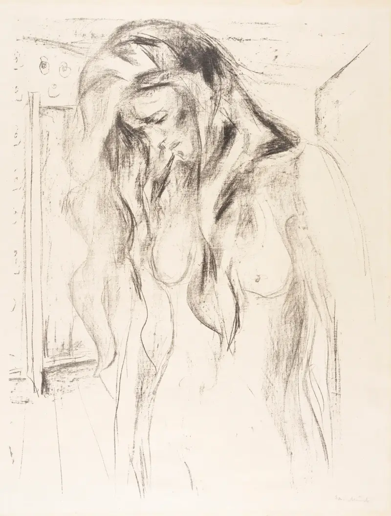 Weinende junge Frau (Gråtende ung kvinne) av Edvard Munch