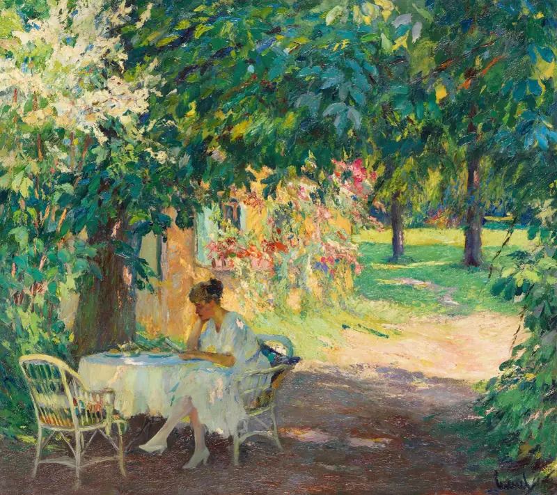 Sommar i konstnärens trädgård vid Starnbergsjön av Edward Cucuel