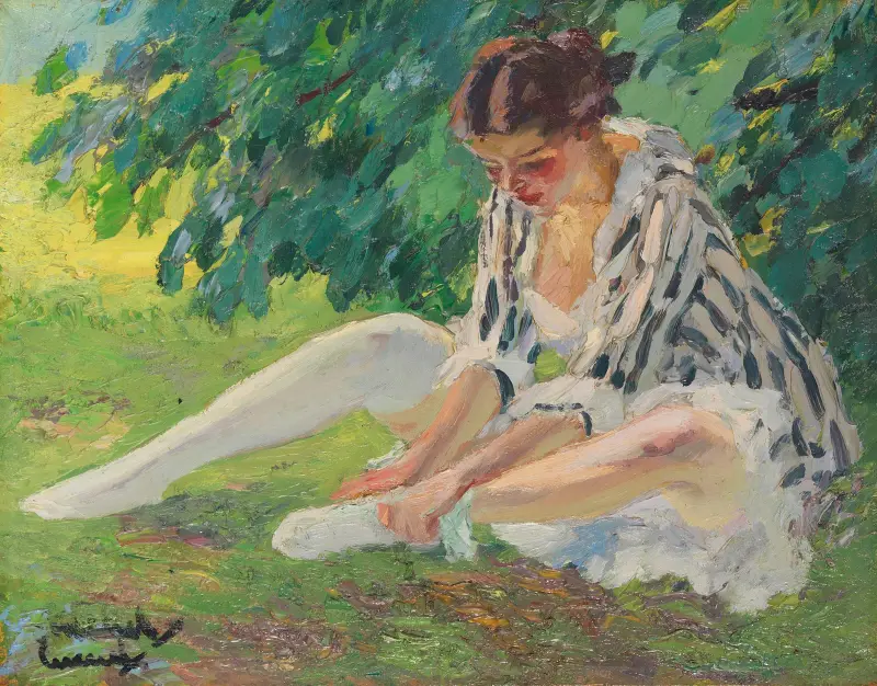 Rozbieranie (siedząc na trawie), Edward Cucuel
