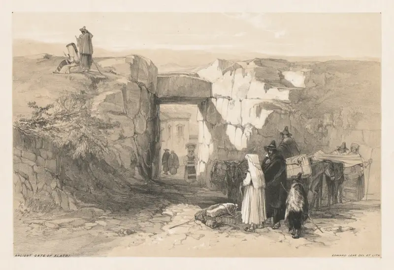 Vyer över Rom och dess omgivningar; Den antika porten i Alatri av Edward Lear